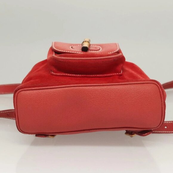 GUCCI Bamboo Backpack Suede Leather Red Gold 003 2058 0030 Auth 129917 - Picture 7 of 16